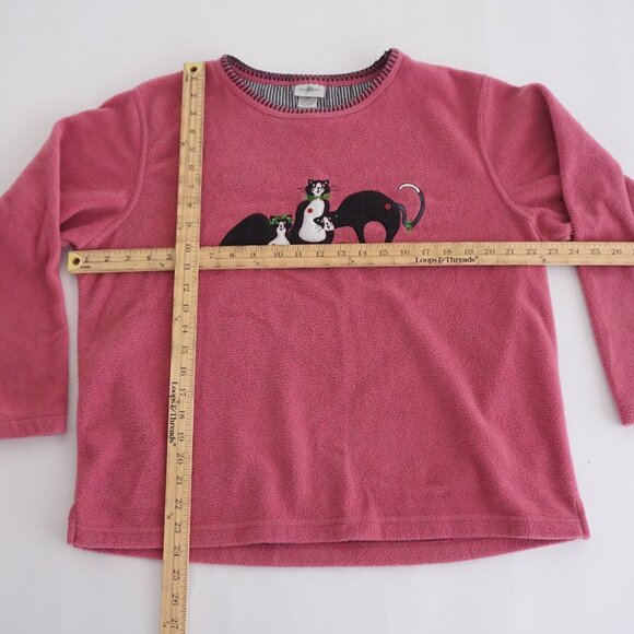 Vintage Jenny Buchanan Rosy Fleece Cat Embroidered Sweater Pink Grandmacore M - Picture 4 of 11